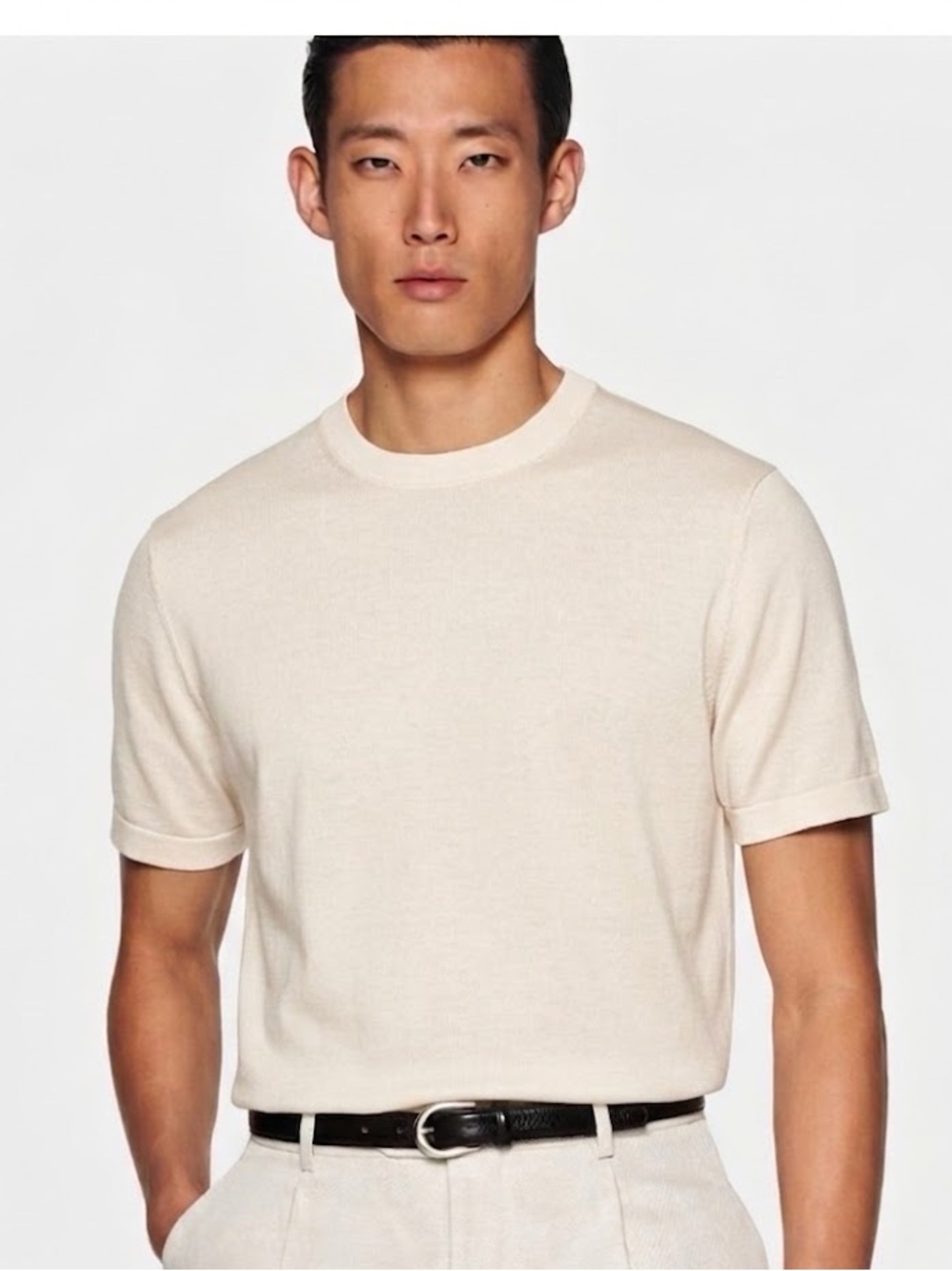 Johnston & Murphy Knit T-Shirt Cream Beige Small Flaws Quiet Luxury Size XL